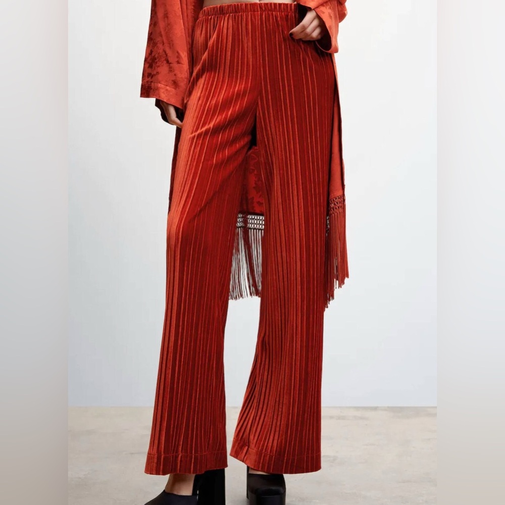 Mango Elegant  boho Rust Pleated Women's Pants